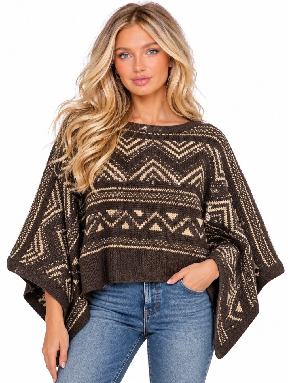 Polo Jeans Co Ralph Lauren Lambswool Geometric Poncho Sweater L